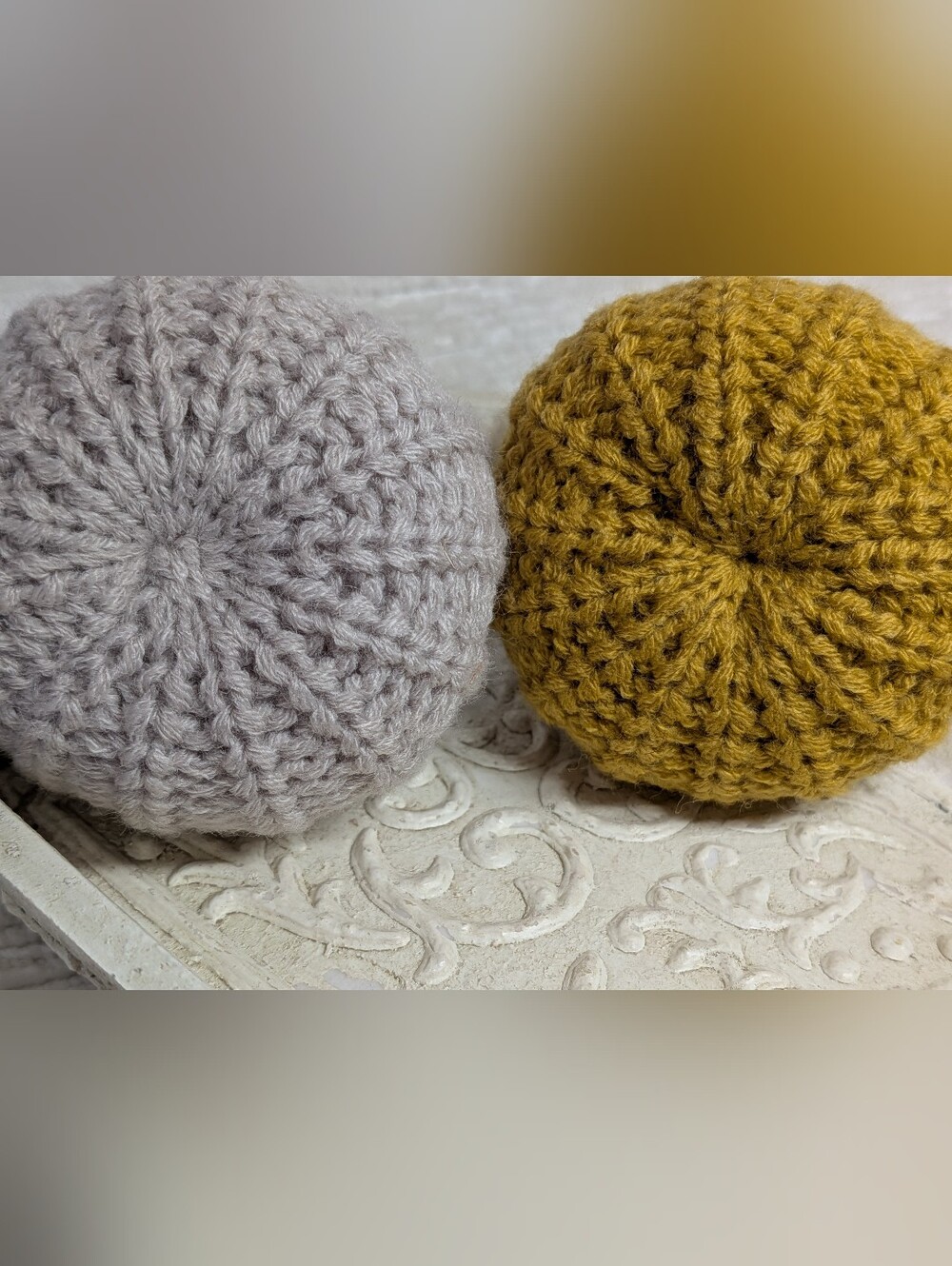 Crochet Knit Pumpkin Mini Set Of 5 Autumn Colors Soft About 2.45" - Picture 3 of 8